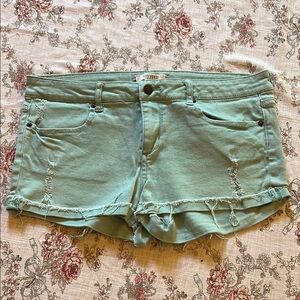 Forever21 Green Jean Shorts Distressed Cuffed Hem